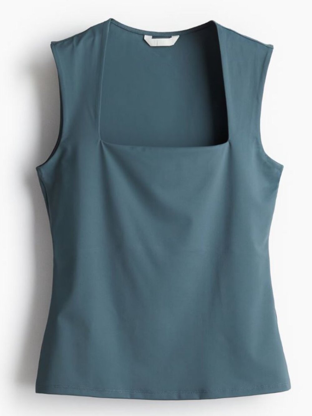 H&M Square Neck Jersey Top XL Blue Grey Stretch Recycled Office Career Casual